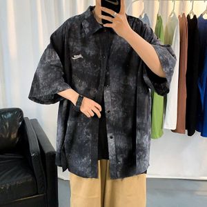 Zomer Shirt Mannen Korte Mouwen Koreaanse Casual Losse Jas Trend Tie Geverfd Shirt Knappe Dunne Shirts Рубашка мужская