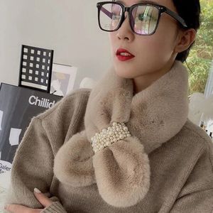 Winter Sjaal Luxe Faux Fur Warme Sjaal Mode Zachte Pluche Thicken Snood Sjaals Sjaal Volwassen Vrouwen Meisjes Solid Pearl Sjaal