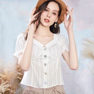 Artka Zomer Vrouwen Blouse Puur Katoen Franse Vintage V-hals Shirt Korte Lantaarn Mouw Wit Shirts Vrouwen SA20204X