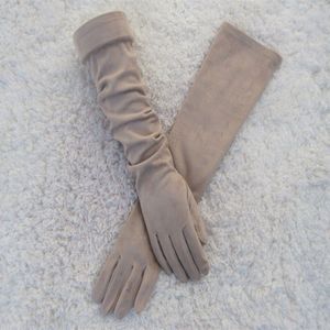 Vrouwen Vintage Suede Fleece Gevoerde Lange Touch Screen Handschoenen Mode Lente Herfst Winter Luxe Warm Elastische Effen Kleur Handschoen