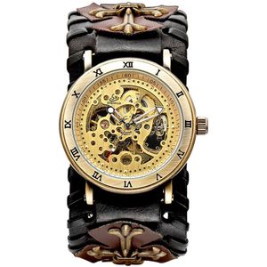 SHENHUA Luxe Skelet Automatische Mechanische Horloge Mannen Retro Gothic Klok Steampunk Self Winding Tourbillon Horloges Reloj Hombre