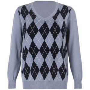 Casual Losse Gebreide Trui Vrouwen Kleding Y2K Argyle Lange Mouwen Jumper Dames Herfst Winter Preppy Stijl Trui Truien