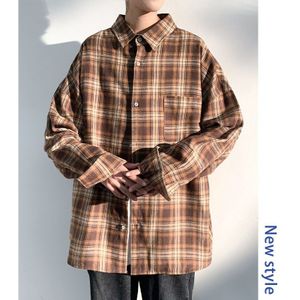 Koreaanse Versie Van Plaid Shirt Mannen Losse Business Casual Retro Shirt Mannen Streetwear Lange Mouwen Sociale Shirt Mannen 'S Grote 5XL
