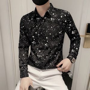 Tuxedo Shirts Mannen Lange Mouwen Camisa Masculina Zwart Wit Casual Slim Fit Mannen Dress Shirts Streetwear Sociale Tops Star Print