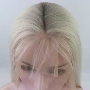 Bombsell Wit 13x6 Inch Grote Kant Synthetische Lace Front Pruik Hittebestendige Vezel Haar Natuurlijke Haarlijn Met Baby haar Voor Vrouwen