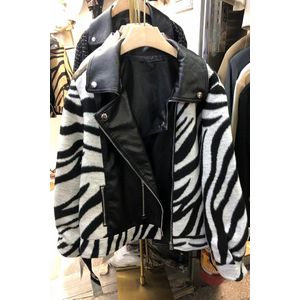 Lanmrem Vrouwen Korte Jas Herfst En Winter Zebra Print Fluwelen Stiksels Bont Pu Lederen Jas Mode Revers 2A9570