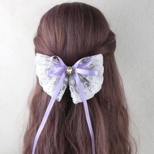 Japanse Lolita Meisje Lange Streamer Haarspeld Prinses Clip Handgemaakte Strik Kant Haar Accessoires Vrouwen Paardestaart Clip