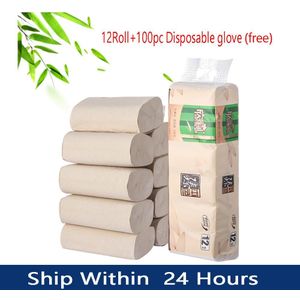 12 Rolls Bamboe Pulp Zacht Toiletpapier Huishouden Papieren Handdoek Huidvriendelijke 4-Layer Rollpaper Huishouden levert