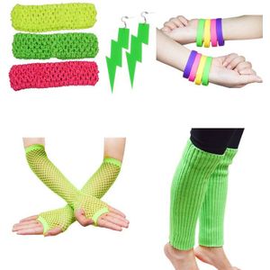 Ensnovo vrouwen 80 s Outfit Accessoires Neon Oorbellen Beenwarmers Handschoenen Cosplay Feestartikelen Vrouw Meisjes Ornamenten Accessoire