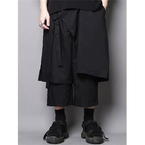 Original Japanese dark black Yamamoto hair stylist belted loose loose casual pants nine-point pants skirt pants men's tre