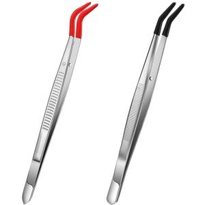2 Stuks Pincet Gebogen Gebogen Rubber Tip Pincet Rvs Ambachten Pincet Voor Lab Sieraden Maken