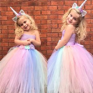 Halloween Bruiloft Bloem Meisje Jurk Eenhoorn Meisje De Regenboog Prinses Jurk Juni 1 Kinderen Day Party Prestaties Kostuum