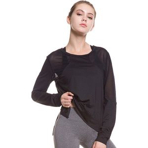 Sport Top Fitness Vrouwen Gym Yoga Tee Shirt Femme Zwart Wit Mesh Running Sneldrogende Lange Mouw Sport T-shirts Vrouwen T-shirts