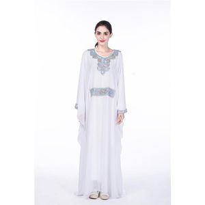 Moslim Arabische Jurk Chiffon Kaftan Maxi Robe Gown Vrouwen Borduren Lange Mouwen Turkse Jurk Dubai Marokkaanse Abaya Islamitische Kleding