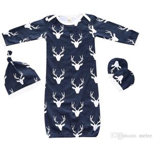 Xmas Zuigeling Herten Romper 3 ST Set Baby Lange Mouw Katoen Jongens Meisjes Pyjama Nachtkleding Hansop Jumpsuit Slaapzak