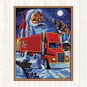 Kerst Truck Patronen Kits Katoenen Draad Borduren Handwerken Sets Diy Handwerken Ambachten Kruissteek Kits Muur Home Decor