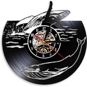 Walvis Oceaan Dier Vintage Vinyl Record Wandklok Babykamer Stille Non-Tikkende Quartz Oceaan Thema Decoratieve Walvissen Muur klok