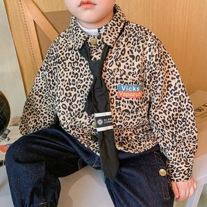 Jongen Luipaard-Print Shirt Winter Koreaanse Stijl Top Grote Jongen Dikke Warme Shirt Winter Kleding