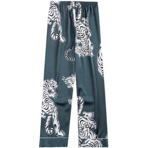 Mannen Simulatie Zijden Pyjama Print Lange Slaap Broek Bodems Nachtkleding homewear Stijl Casual Homewear Bad Broek B1
