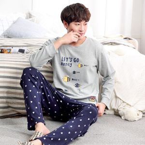 Mannen en najaar Koreaanse grote maat jeugd pyjama katoenen lange mouwen katoenen winter pak pyjama sets mannen pyjama