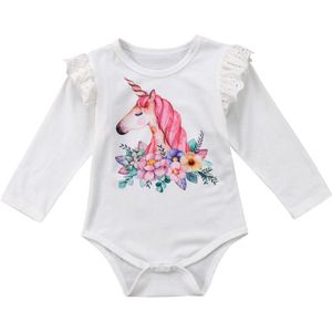 Leuke Lange Mouwen Kant Rompertjes Voor Pasgeboren Baby Baby Meisjes Cartoon Eenhoorn Top Jumpsuit Kinderkleding
