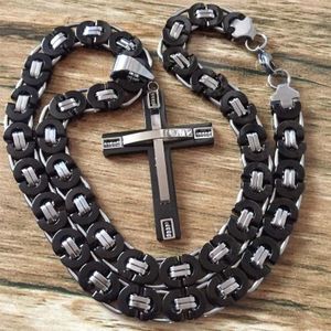 Rvs Cross Hanger Ketting Heren Dikke Link Byzantijnse Ketting Choker Collier Pendentif Zwart