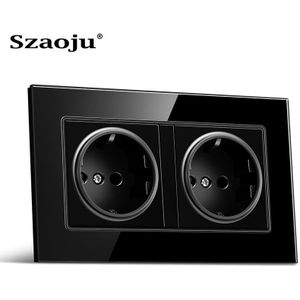 Szaoju 146*86 Stopcontact Duitse Standaard 16A Crystal Gehard Glas Panel Socket Stopcontact Met Usb Opladen AC110-250V