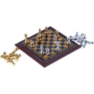 1:12 Dollhouse Miniatuur Metalen Schaakspel-32 Stuks Chess & Board-Poppen Huis Decor Accessoires
