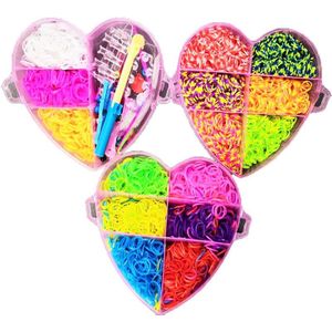 4000pcs Kinderen Rainbow Rubber Band Kits Ambachtelijke Speelgoed Hart Box Drie Lagen Elastische Armband Lint Gebreide Cijfers Bedels Craft