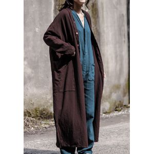 Johnature Vrouwen Maxi Jas Geul Vintage Herfst Zakken Lange Mouw 5 Kleur Grote Maat Vrouwen Kleding Lange Geul linnen