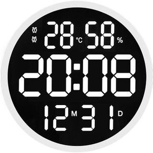 12 Inch Wandklok Led Grote Klok Mute Digitale Temperatuur En Vochtigheid Elektronische Klokken Modern Horloge Woondecoratie