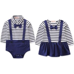 Pasgeboren Baby Baby Meisje Jongen Marine Blauw Gestreepte Bodysuit Romper Leuke Jumpsuit Tweeling Kleding Outfits