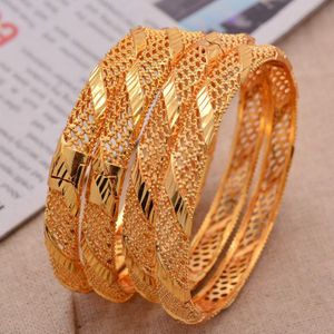 24K (4 Stks/partij) midden-oosten Arabische Dubai Armband Goud Kleur Armbanden Voor Vrouwen Bruid Meisje Afrikaanse Goud Kleur Sieraden Trendy