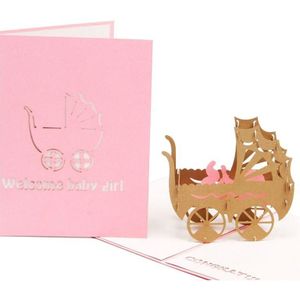 3D Baby In Kinderwagen Kaart Pop Up Verjaardag Kaart Baby Handgemaakte Kirigami Papier Art Blank 3D Wenskaart (Baby Meisje)