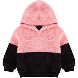 Kids Pluche Hoodie, Herfst Top, V-hals Outdoor Meisje Fluwelen Patchwork Blouse Beschermende Warm Hoed Sweatshirts