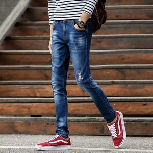 Mode Heren Streetwear Jeans Lente Zomer Ripped Gat Slim Fit Hip Hop Elastische Denim Straight Broek Plus Size