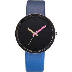 Unisex Faux Mode Eenvoudige Lederen Band Ronde Wijzerplaat Snoep Kleur Analoge Quartz Horloge