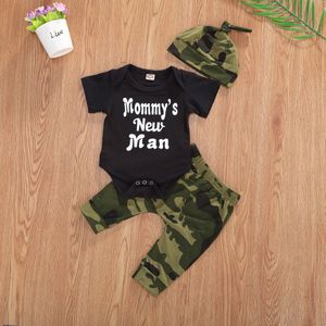 Pudcoco Pasgeboren Baby Boy Kleding Zomer Korte Mouw Letter Print Romper Tops Camouflage Print Lange Broek Hoed 3Pcs Outfits set