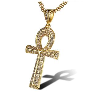 Goud zilver kleur Micro Zirconia Anka Egyptische T Vormige Cross Hanger Iced Out Bling Sleutel Van Leven Ketting sieraden