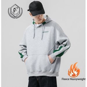 Mannen Mode Fleece Zwaargewicht Losse Print Patchwork Casual Trui Hip Hop Sweatshirts Met Capuchon