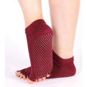 Gekamd Katoen Yoga Sokken Vrouw Professionele Sport Antislip Teen Sokken Effen Kleur Pilates Fitness Vijf Vingers Grip Warm sokken