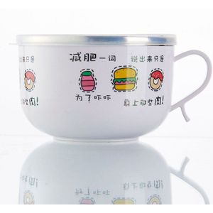 Cartoon Instant Noodle Kom Grote Capaciteit Roestvrije Kinderen Lunchbox Student Servies Met Deksel Te Houden Verse Ramen Kom