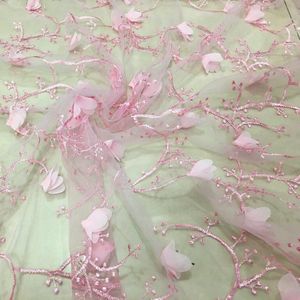 Multicolor Bloemen garen kant stof 3D kralen Geborduurde Chiffon doek voor jurk DIY 1 order = 1.5 meter