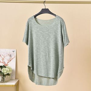 Vrouwen Zachte Bamboe Loungewear Tops Losse Korte Mouwen Tee Shirt Gebogen Zoom Hoge Lage Vriendje T-shirt Modale Dunne Toevallige tee