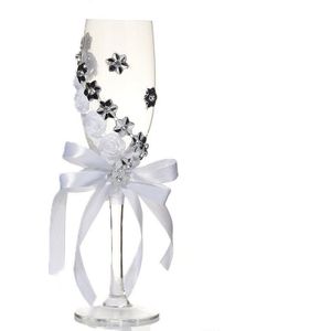 2 Stuks Set Bruiloft Glas Creatieve Zilveren Bloemen Crystal Wedding Champagne Glazen Beker Rode Wijn Glas Cup Bruiloft Decoratie
