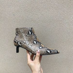 Elegante Korte Laarzen Dunne Mid Hak Herfst Vrouwen Rits Chelsea Laarzen Laarsjes Voor Vrouwen Snake Print Booties mujer