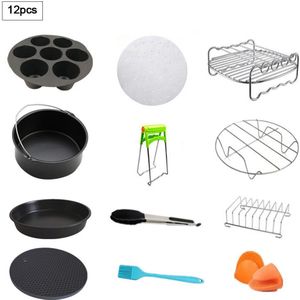 12Pcs Air Friteuse Accessoires Set, 7 Inch Non-stick Cake/Pizza Pan Beugel Bakken Rack Siliconen Mat Ei Beten Mold Voor 3.7QT- 5.8QT