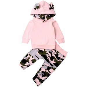 Kinderen Baby Meisjes Kleding Set Peuter Herfst Hooded Roze Top + Camo Broek Broek Baby Meisjes Sweatshirt 2 stuks 0-2T
