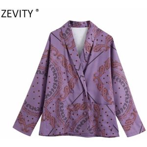 Zevity Vrouwen Vintage Totem Paisley Flower Print Casual Kimono Kiel Blouse Shirts Vrouwelijke Zakken Roupas Chic Chemise Tops LS7132