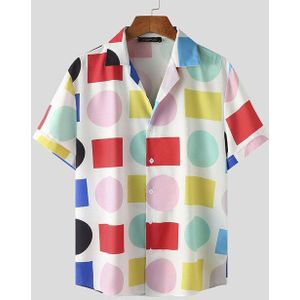Incerun Zomer Mannen Hawaiian Shirt Kleurrijke Afdrukken Revers Korte Mouwen Blouse Streetwear Knop Casual Camisa Masculina 5XL